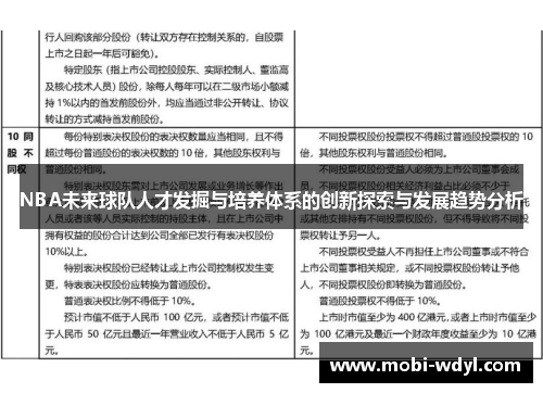 NBA未来球队人才发掘与培养体系的创新探索与发展趋势分析